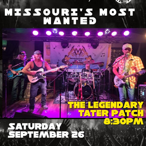 Concert poster featuring The Legendary Tater Patch performing onstage Saturday, September 26, with reservation details and website.