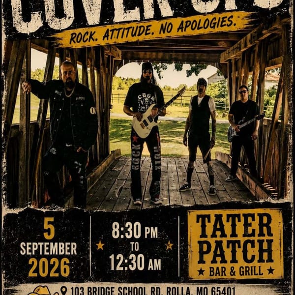 Concert poster for a live rock band at The Killer Patch Bar & Grill, featuring musicians, event details, and venue information.
